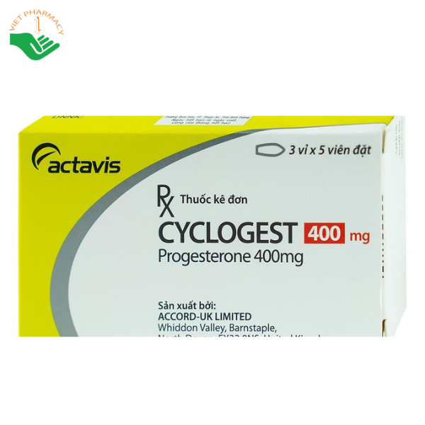 Viên đặt Cyclogest 400mg Actavis điều trị các hội chứng tiền kinh, trầm cảm (3 vỉ x 5 viên)