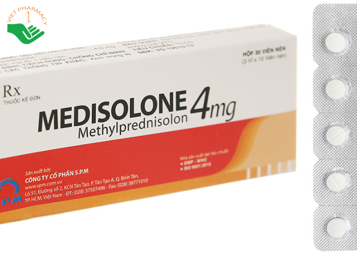 Viên nén Medisolone 4mg kháng viêm, điều trị viêm thấp khớp, chống dị ứng (3 vỉ x 10 viên)
