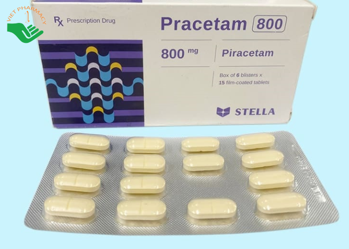 Viên nén Pracetam 800 Stella điều trị chóng mặt, suy giảm trí nhớ (6 vỉ x 15 viên)