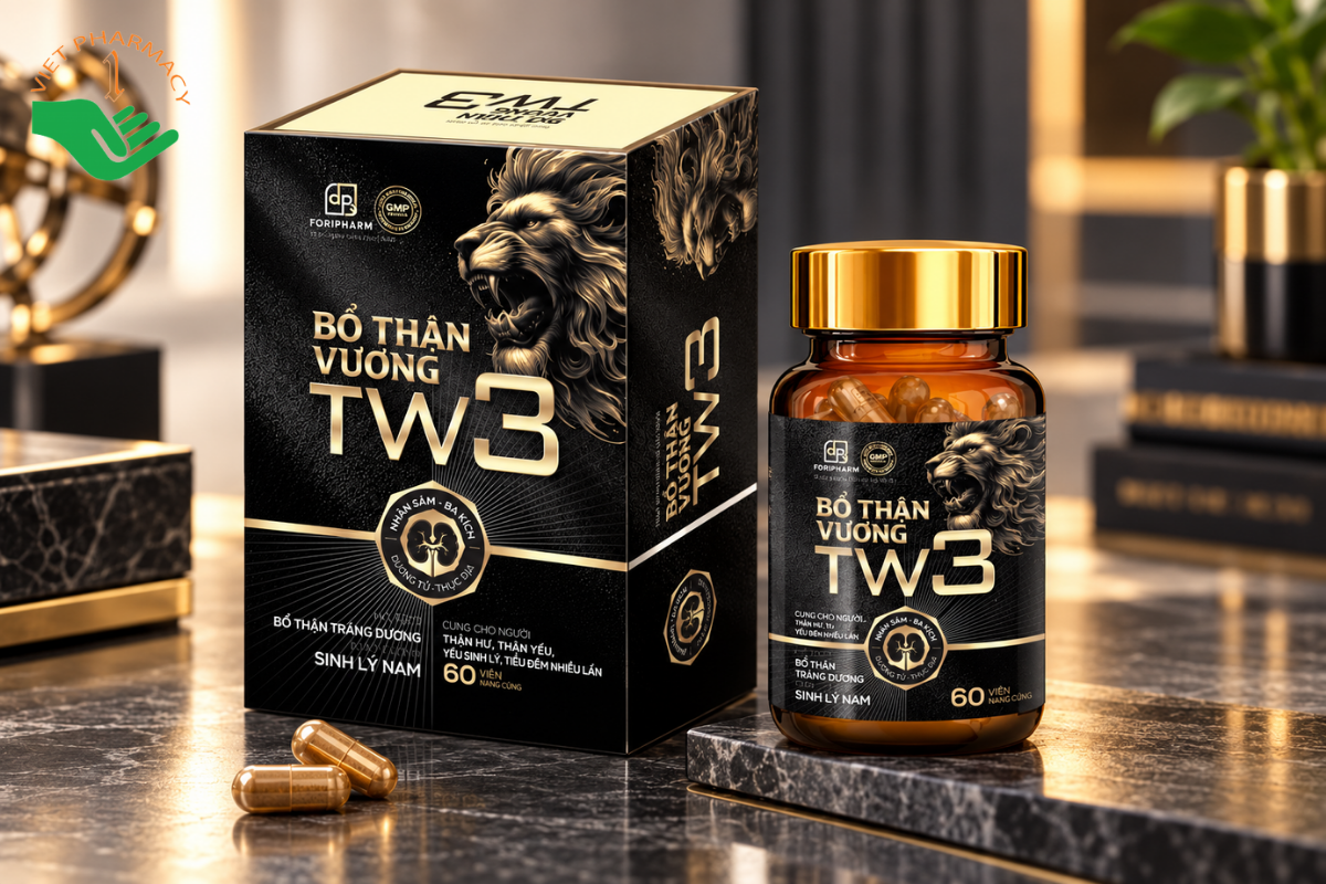 Viên uống Bổ Thận Vương TW3 bổ thận tráng dương, tăng cường sinh lý, hỗ trợ trị rối loạn cương, xuất tinh sớm, cải thiện chất lượng và số lượng tinh trùng (Hộp 60 viên)