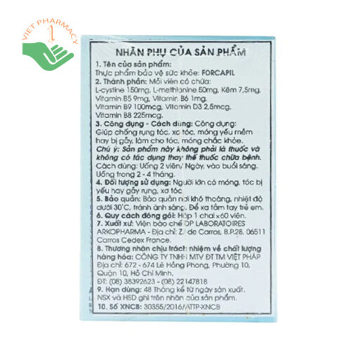 Viên Uống Dưỡng Tóc Arkopharma Forcapil Fortifiant
