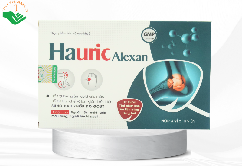 Viên uống Hauric Alexan giảm acid uric máu, hạn chế sưng đau khớp do gout (hộp 30 viên)