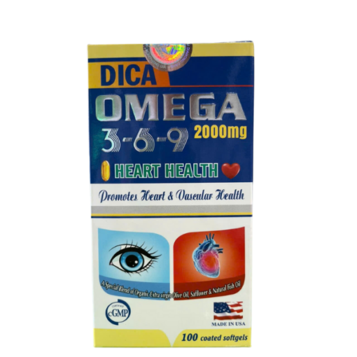 Viên uống hỗ trợ bổ sung giảm mỡ máu Dica Omega 3, 6, 9 2000mg (Hộp 100 viên)
