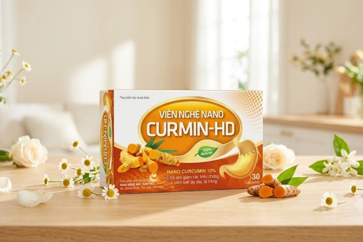 Viên uống nghệ Nano Curmin - HD hỗ trợ làm giảm các triệu chứng của viêm loét dạ dày (hộp 30 viên)
