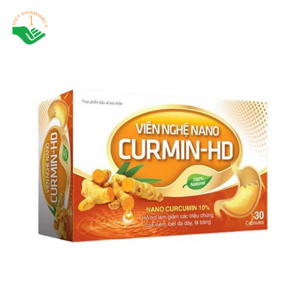 Viên uống nghệ Nano Curmin - HD hỗ trợ làm giảm các triệu chứng của viêm loét dạ dày (hộp 30 viên)