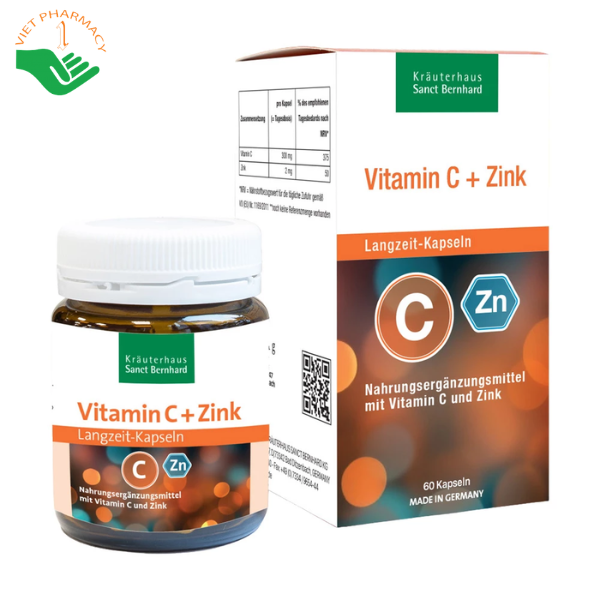 Viên uống Vitamin C + Zink Sanct Bernhard hỗ trợ tăng cường đề kháng (Hộp 60 viên)