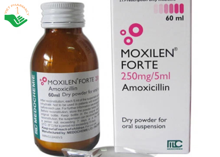 Bột pha hỗn dịch uống Moxilen forte 250mg/5ml Medochemie kháng sinh điều trị nhiễm khuẩn (chai 60ml)