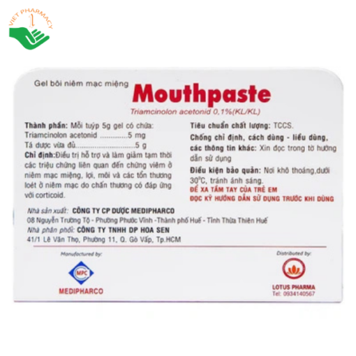 Gel bôi niêm mạc miệng Mouthpaste Medipharco giảm viêm, tổn thương (5g)