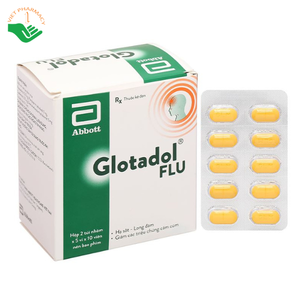 Glotadol Flu làm giảm các triệu chứng trong cảm lạnh và cảm cúm (10 vỉ x 10 viên)