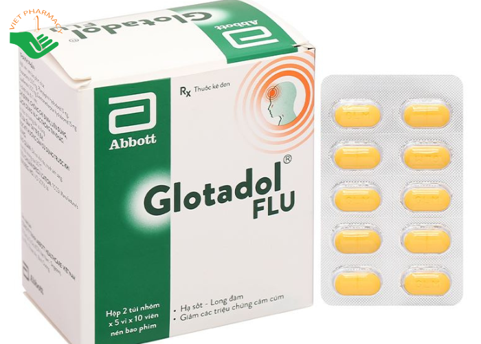 Glotadol Flu làm giảm các triệu chứng trong cảm lạnh và cảm cúm (10 vỉ x 10 viên)
