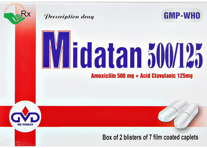 Thuốc Midatan 500/125 trị nhiễm khuẩn (2 vỉ x 7 viên)