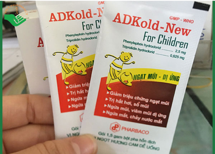 Thuốc ADKold-New For Children 1.5g Pharbaco giảm các bệnh hô hấp, cảm lạnh, cảm cúm (10 gói)