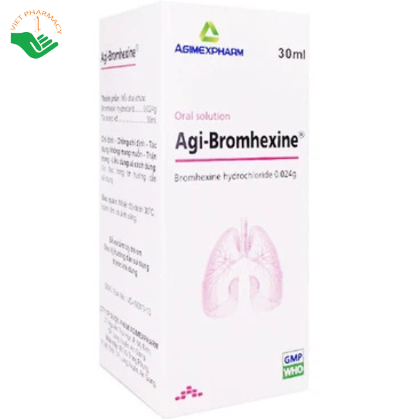 Thuốc Agi-Bromhexine Agimexpharm giúp làm loãng đờm trong các bệnh phế quản phổi cấp và mạn tính (30ml)