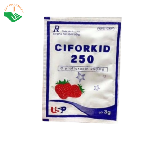 Thuốc bột pha uống Ciforkid 250 điều trị nhiễm khuẩn ( Hộp 10 gói x 3g)