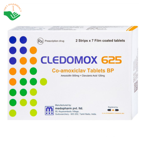 Thuốc Cledomox 625 Tenamyd điều trị các trường hợp nhiễm khuẩn (2 vỉ x 7 viên)