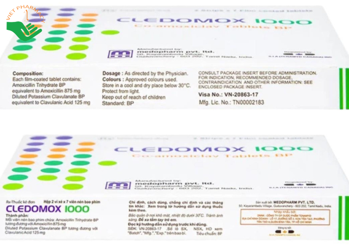 Thuốc Cledomox 625 Tenamyd điều trị các trường hợp nhiễm khuẩn (2 vỉ x 7 viên)