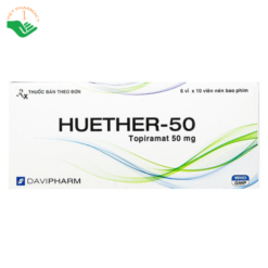 Thuốc Huether-50 Davipharm điều trị cơn động kinh khởi phát, dự phòng đau nửa đầu (6 vỉ x 10 viên)