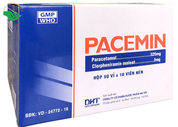 Thuốc Pacemin 325mg điều trị hạ sốt, giảm đau, hắt hơi, sổ mũi (50 vỉ x 10 viên)