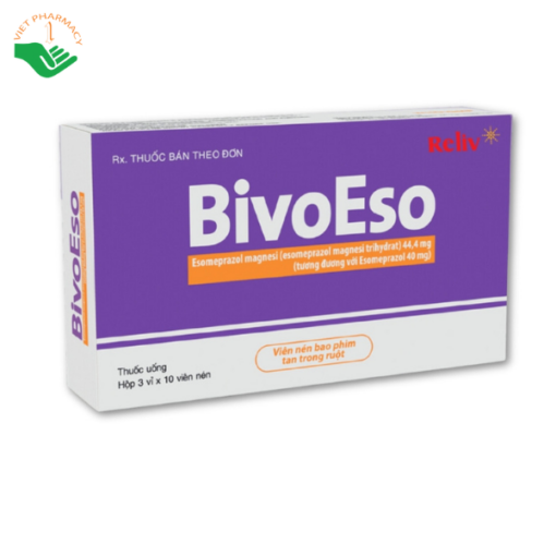 Viên bao tan ở ruột BIVOESO 40MG trị viêm loét dạ dày tá tràng (3 vỉ x 10 viên)