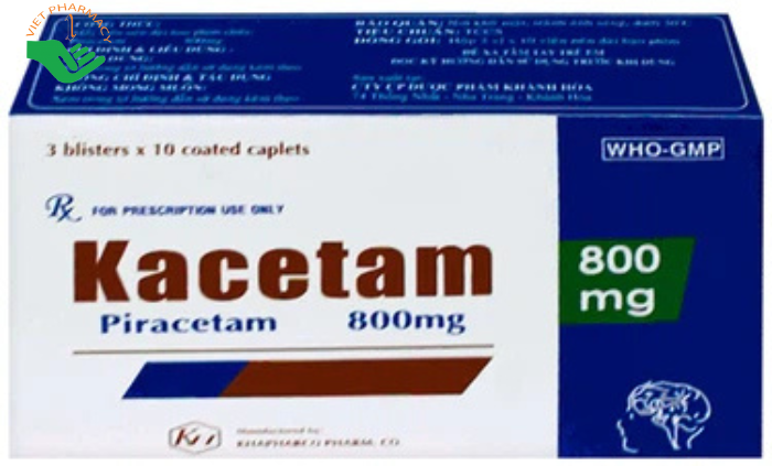 Viên nén Kacetam 800mg Khapharco điều trị rung giật cơ có nguồn gốc vỏ não, thiếu máu não (3 vỉ x 10 viên)