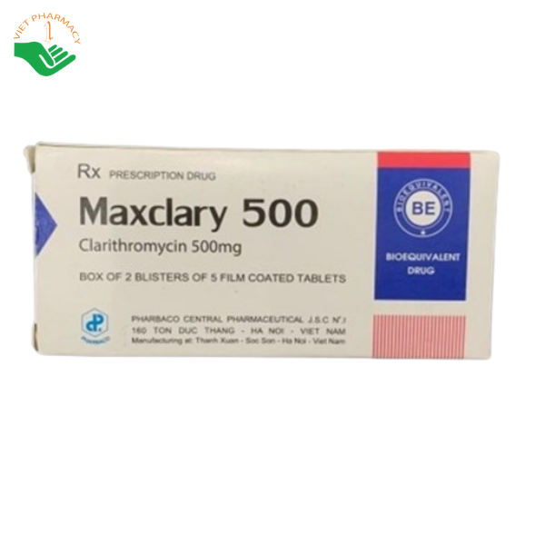 Viên nén Maxclary 500 Pharbaco điều trị viêm amidan, viêm tai giữa, viêm xoang cấp (1 vỉ x 10 viên)