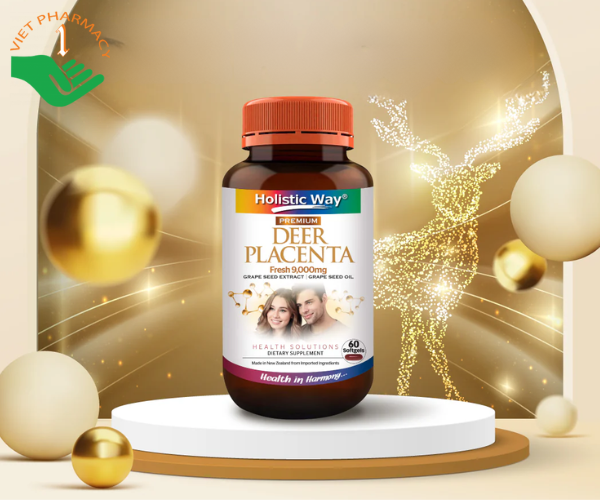 Thực phẩm bảo vệ sức khỏe Holistic Way Premium Deer Placenta Fresh 9,000 mg (Hộp 60 viên)