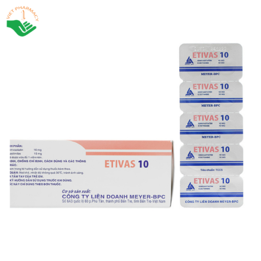 Thuốc Etivas 10 trị rối loạn mỡ máu (10 vỉ x 10 viên)