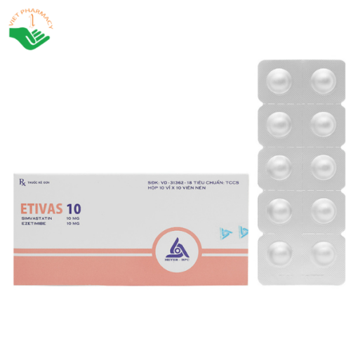 Thuốc Etivas 10 trị rối loạn mỡ máu (10 vỉ x 10 viên)