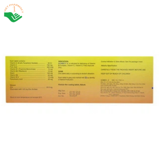 Thuốc Surbex-Z Abbott điều trị chứng thiếu các vitamin nhóm B, vitamin C và kẽm (10 vỉ x 10 viên)