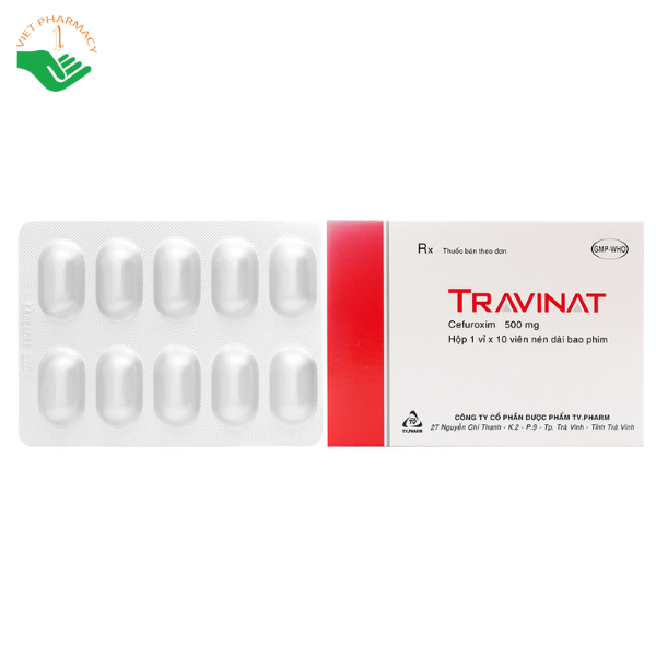 Thuốc Travinat 500mg trị nhiễm khuẩn (1 vỉ x 10 viên)