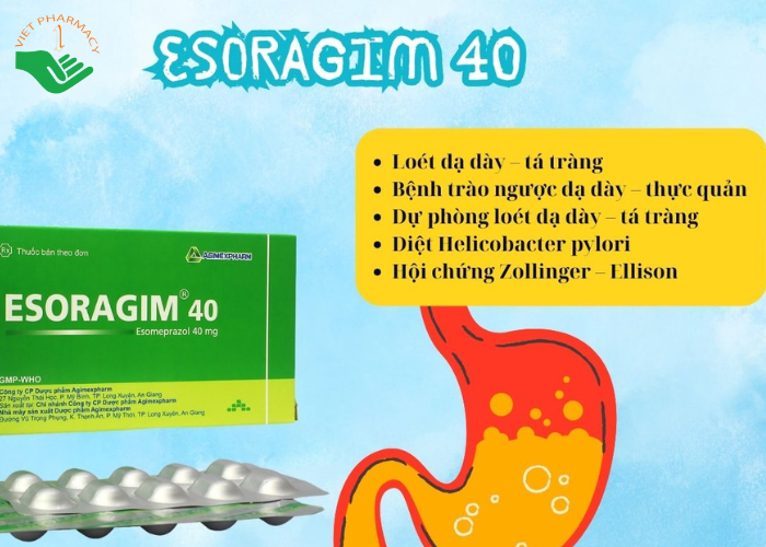 Viên nén bao phim Esoragim 40mg trị loét dạ dày tá tràng, viêm thực quản trào ngược (3 vỉ x 10 viên)