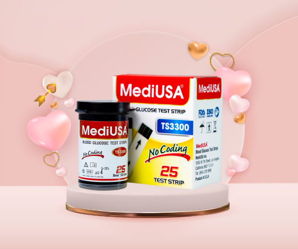 Que thử đường huyết MediUSA TS3300 dùng cho máy đo đương huyết GM3300 kiểm tra nồng độ đường trong máu (25 cái)