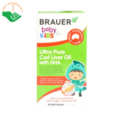 Viên uống BRAUER Baby & Kids Ultra Pure Cod Liver Oil with DHA cho trẻ từ 1 tuổi