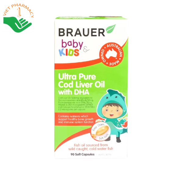 Viên uống BRAUER Baby & Kids Ultra Pure Cod Liver Oil with DHA cho trẻ từ 1 tuổi
