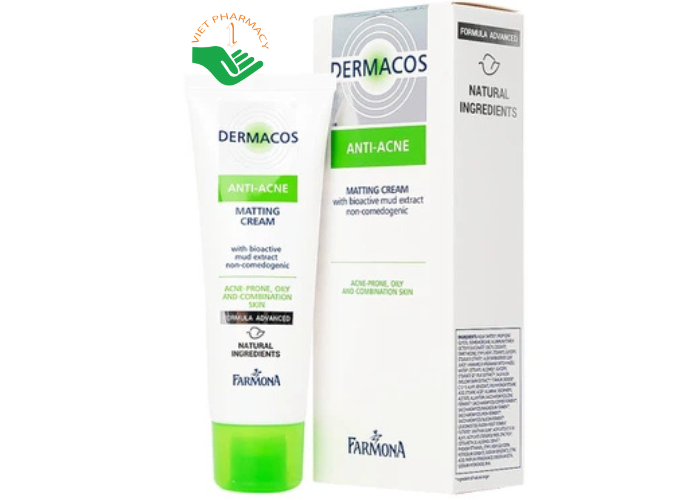 Kem dưỡng da Dermacos Anti Acne Matting Cream hỗ trợ ngăn ngừa mụn, kiểm soát dầu (50ml)
