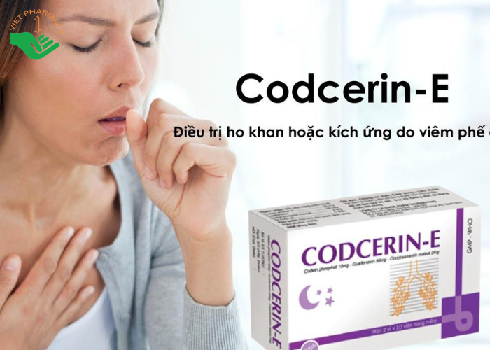 Thuốc Codcerin E Trường Thọ điều trị viêm phế quản, viêm họng, viêm phổi, ho do kích ứng (2 vỉ x 10 viên)
