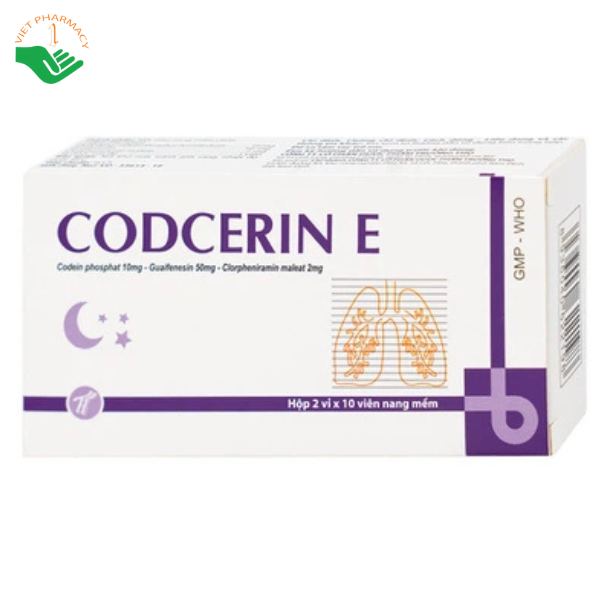 Thuốc Codcerin E Trường Thọ điều trị viêm phế quản, viêm họng, viêm phổi, ho do kích ứng (2 vỉ x 10 viên)
