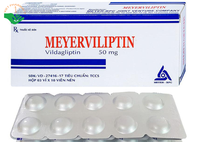 Viên nén Meyerviliptin 50mg Meyer-BPC hỗ trợ chế độ ăn kiêng, kiếm soát đường huyết (3 vỉ x 10 viên)