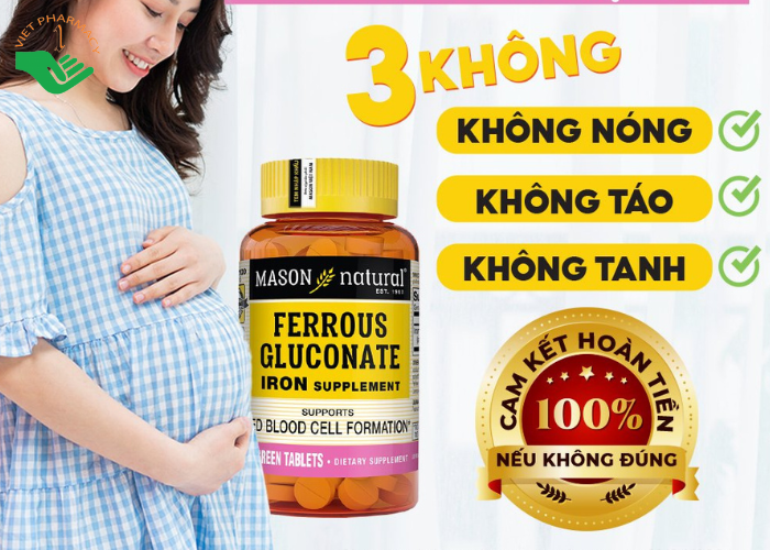 Viên uống Mason Natural Ferrous Gluconate bổ sung sắt hữu cơ (100 viên)