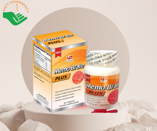 Viên uống Memo-Brain Plus hỗ trợ giảm suy giảm trí nhớ do thiểu năng tuần hoàn não (Hộp 1 lọ x 60 viên)