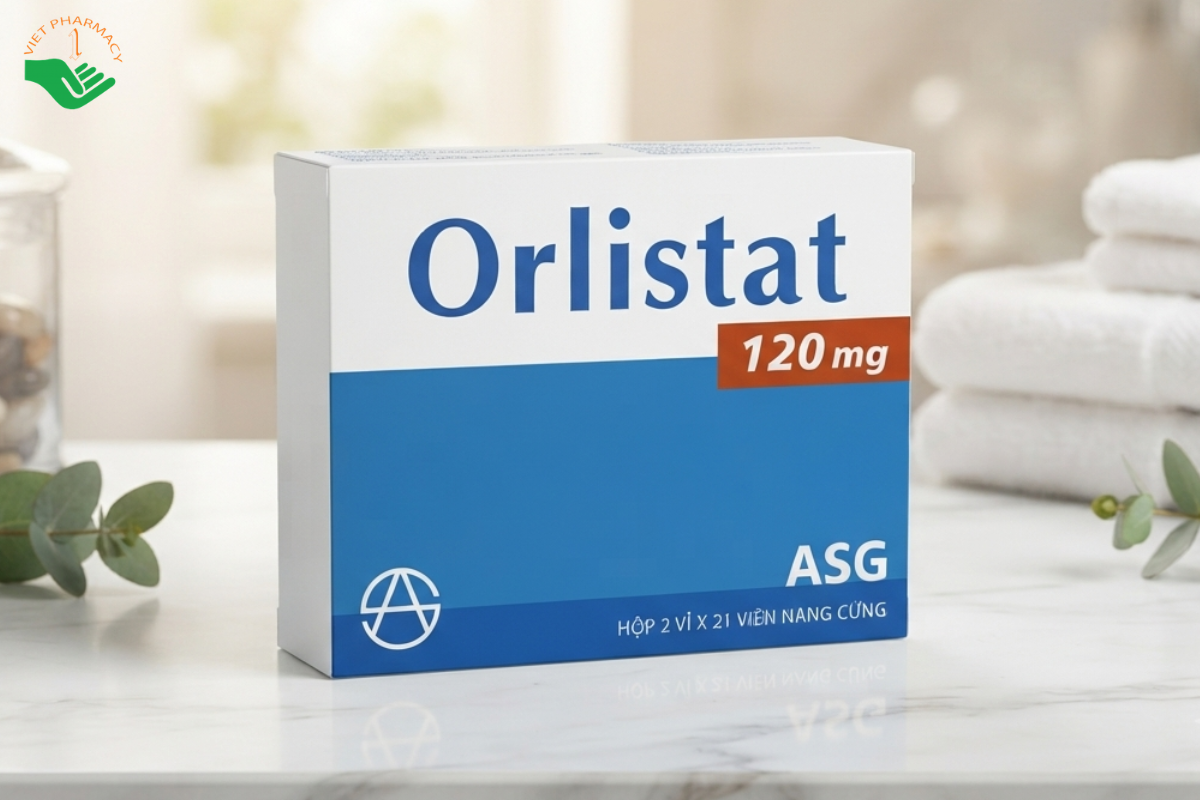 Thuốc Orlistat 120mg hỗ trợ giảm cân cho người thừa cân, béo phì (Hộp 02 vỉ x 21 viên)