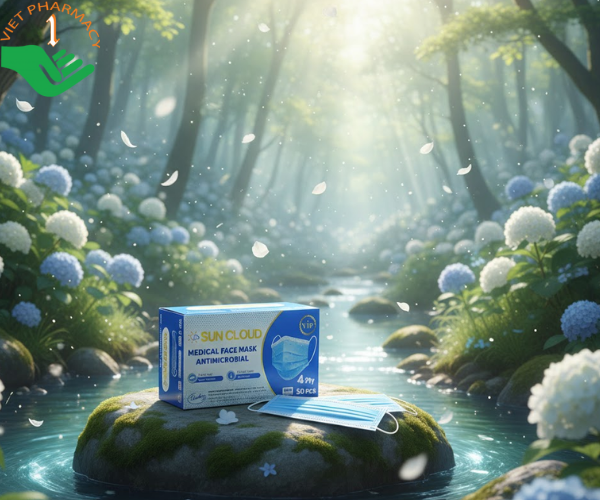 Khẩu trang Suncloud 4 lớp kháng khuẩn 3D (Hộp 50 cái)