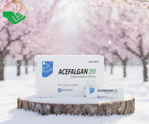 Thuốc Acefalgan 250mg tác dụng giảm đau đầu, đau răng, hạ sốt nhanh (Hộp 20 gói x 1,5 gam)