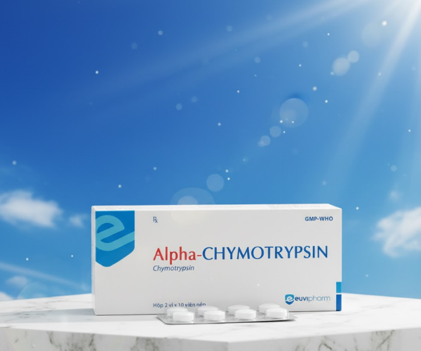 Thuốc Alpha Chymotrypsin Euvipharm điều trị phù nề sau chấn thương, phẫu thuật, bỏng (Hộp 2 vỉ x 10 viên)