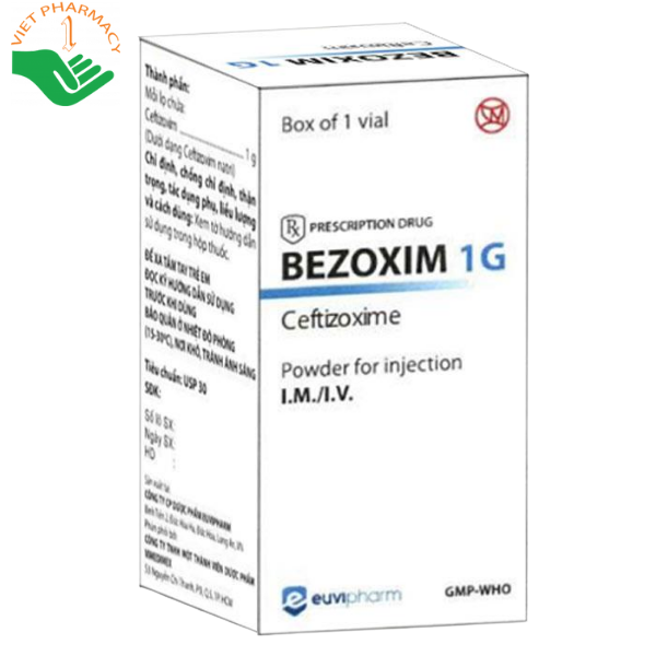 Thuốc Bezoxim 1g tác dụng diệt khuẩn bằng cách ức chế tổng hợp mucopeptide ở thành tế bào vi khuẩn