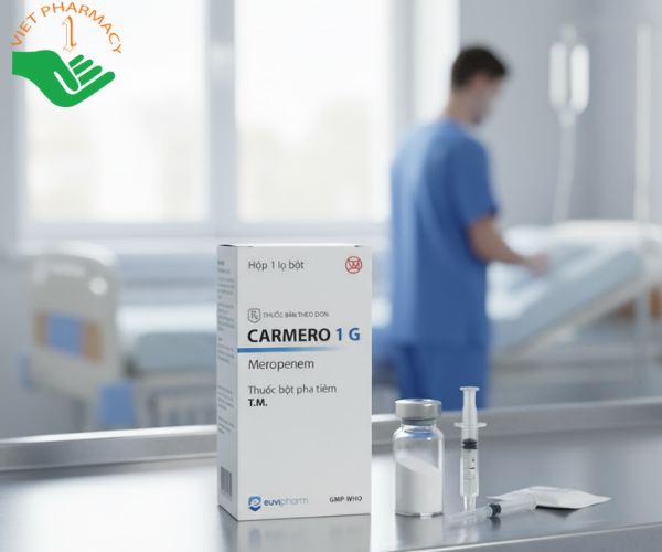 Thuốc Carmero 1g điều trị viêm phổi mắc phải và viêm màng não (Hộp 1 lọ pha tiêm)