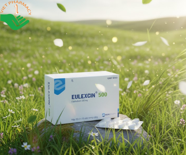 Thuốc Eulexcin 500 điều trị nhiễm khuẩn do vi khuẩn nhạy cảm với kháng sinh Cephalexin (Hộp 10 vỉ x 10 viên)