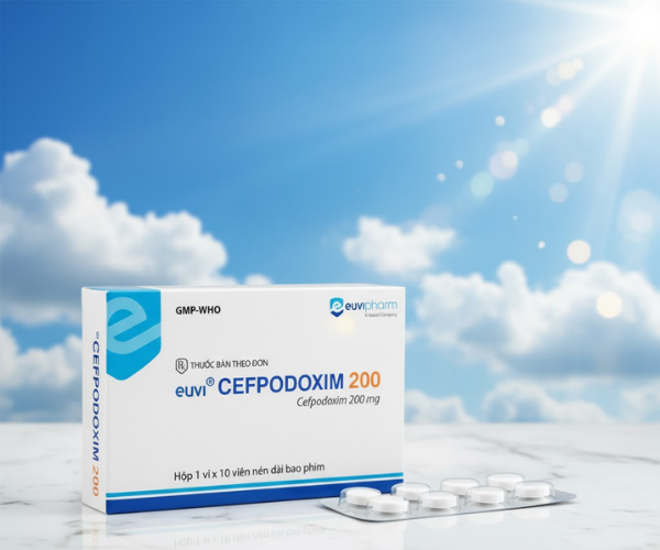 Thuốc Euvi Cefpodoxim 200 điều trị nhiễm khuẩn từ nhẹ đến trung bình (Hộp 1 vỉ x 10 viên)