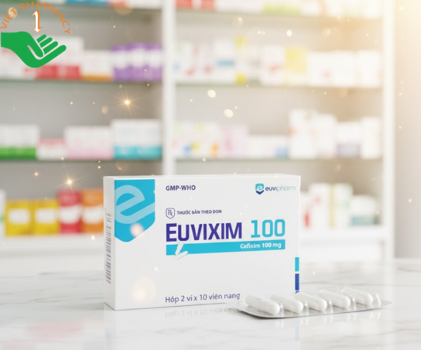 Thuốc Euvixim 100 có tác dụng điều trị nhiễm khuẩn (Hộp 2 vỉ x 10 viên)