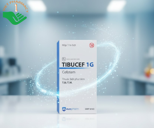 Thuốc Tibucef 1g Euvipharm điều trị nhiễm khuẩn da, đường hô hấp dưới (Hộp 1 lọ)